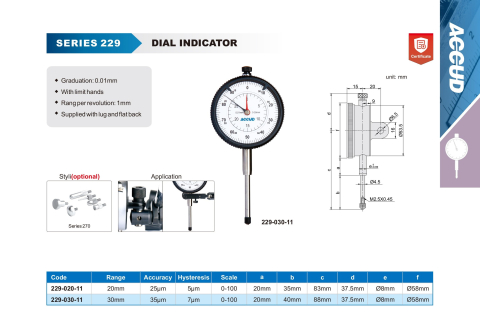 Ceas comparator mecanic ACCUD 229-030-11 domeniu 0-30mmx0.01mm [1]
