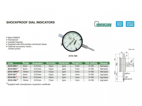 Ceas comparator INSIZE, 10 mm, 0.01 mm, rezistent la socuri [1]