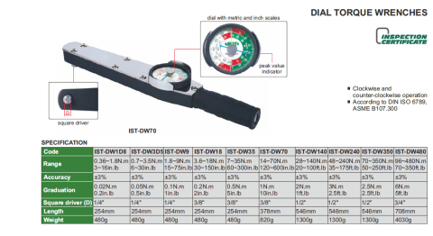 Cheie dinamometrica mecanica INSIZE 48-240 Nm cu ceas comparator, 1/2" patrat [1]