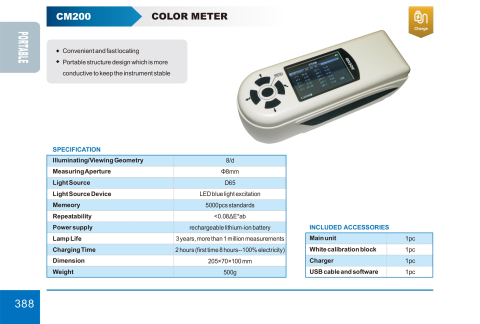 Colorimetru portabil ACCUD CM200, apertura Ø8mm, geometrie 8/d, iluminant D65, USB si software inclus, acumulator reincarcabil [1]