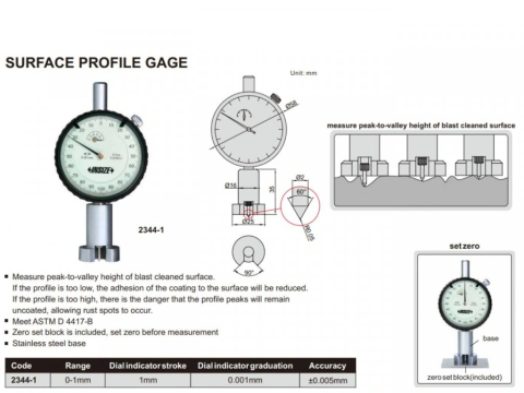 Comparator mecanic planeitate Insize 1 mm, gradatie 0.001 mm, ASTM D 4417-B [2]
