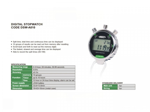 Cronometru digital INSIZE, interval 0 - 9 ore 59 min 59,99 sec, rezolutie 0,01 sec [1]