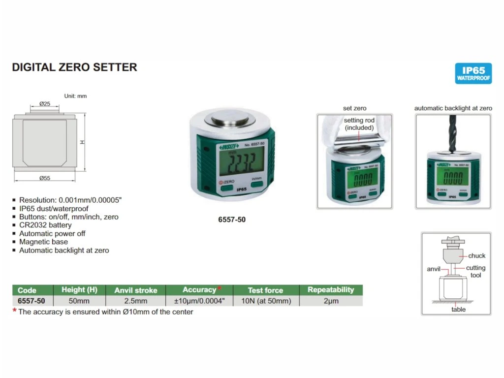 Dispozitiv digital de setare punct zero Insize 50mm, precizie +/-10 µm, IP65, talpa magnetica [1]