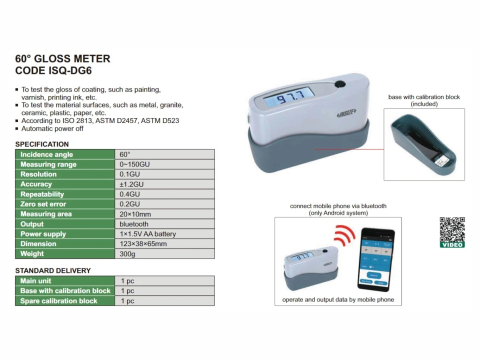 Glossmetru 60 grade ISQ-DG6 INSIZE, unghi masurare 60 grade, interval 0-150 GU, Bluetooth [1]