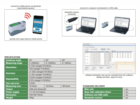 Glossmetru multi-unghi 20/60/85 grade ISQ-DG8 INSIZE, memorie 10000 masuratori, USB si Bluetooth [2]