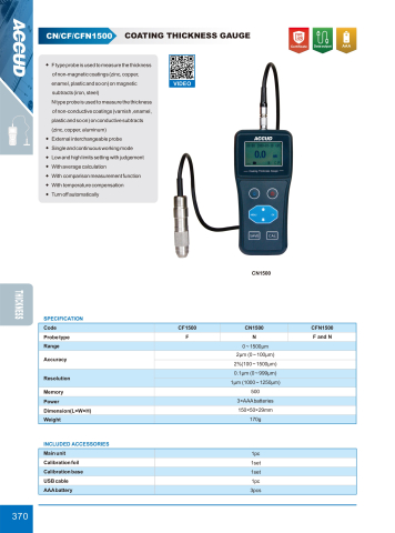 Grosimetru acoperire pe suport neferos ACCUD CN1500, 0-1500 µm, sonda N [1]