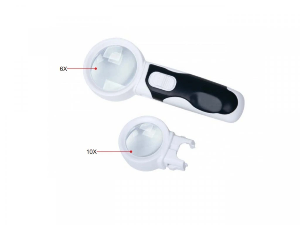 Lupe - Lupa cu 2 lentile INSIZE, marire 6x si 10x, cu iluminare LED si baterii incluse