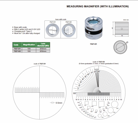 Lupa industriala 7527-D2 INSIZE, marire 10x, lentila sticla Ø30mm, scala gradata 0,1mm si 0,5mm, iluminare LED si UV [3]