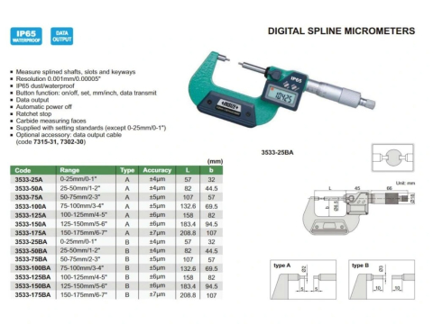 Micrometru digital caneluri INSIZE 25-50mm, varf 10x3mm, rezolutie 0,001mm, tip B [1]