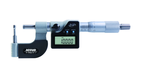 Micrometre - Micrometru digital pentru tevi ACCUD 380-001-01, 0-25mm x 0.001mm, nicovala cilindrica 8 x Φ1,8 mm, IP65