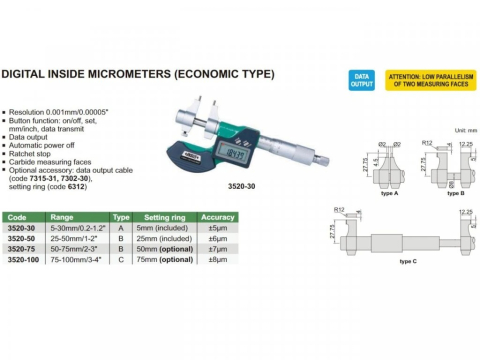 Micrometru digital de interior in 2 puncte INSIZE 5-30 mm, rezolutie 0,001 mm [1]