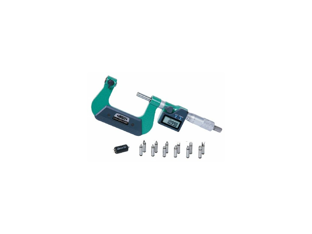 Micrometre pentru filete - Micrometru digital filete exterioare INSIZE 0-25 mm cu set 6 perechi de varfuri incluse