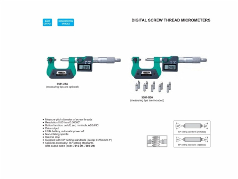 Micrometru digital filete exterioare INSIZE 0-25 mm cu set 6 perechi de varfuri incluse [1]