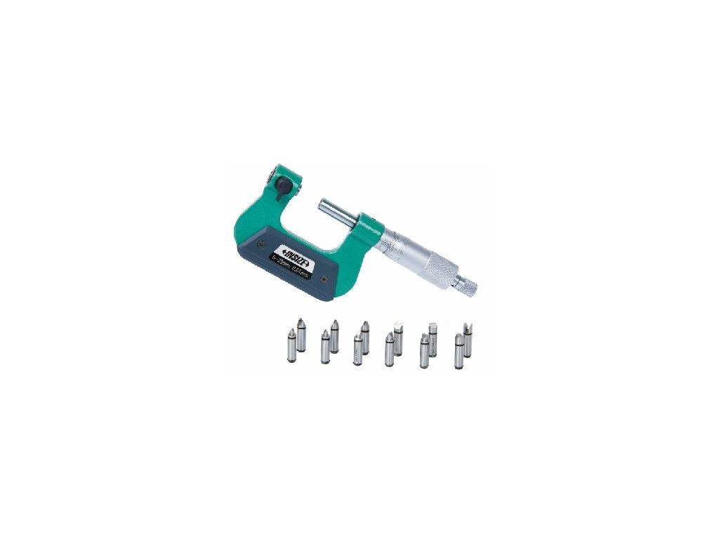 Micrometre pentru filete - Micrometru filete exterioare INSIZE 0-25 mm cu set 6 perechi de varfuri incluse