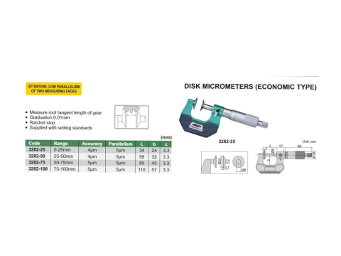 Micrometru mecanic cu disc Ø20mm INSIZE 50-75mm, rezolutie 0,01mm [1]
