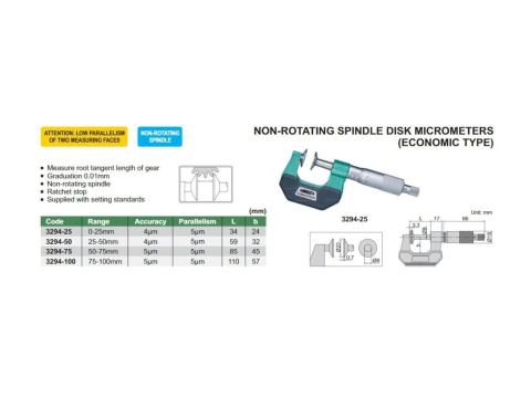 Micrometru mecanic cu disc si arbore nerotativ INSIZE 25-50mm, rezolutie 0,01mm [1]