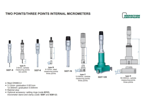 Micrometru mecanic de interior in 3 puncte INSIZE 20-25 mm, tip C, cu Certificat de Etalonare inclus ISO 17025 [1]