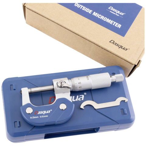 Micrometru mecanic exterior Dasqua 0–25mm, rezolutie 0,01mm, precizie 0,004mm, cadru cromat [6]