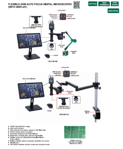 Microscop digital auto focus cu brat flexibil si ecran INSIZE 5317-AF110, marire 20X-123X, software integrat [1]