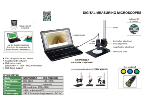 Microscop digital de masurare INSIZE, marire 10~200x, rezolutie 1600x1200, stand universal, iluminare LED, soft inclus [1]