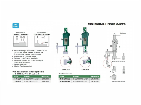 Mini-subler digital de inaltime INSIZE 0-20 mm, rezolutie 0.01 mm, tip B – talpa decupata [1]