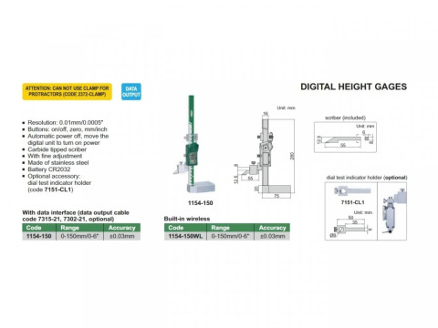 Mini-subler digital INSIZE 0-150 mm, rezolutie 0.01 mm, varf carbura, port USB [1]