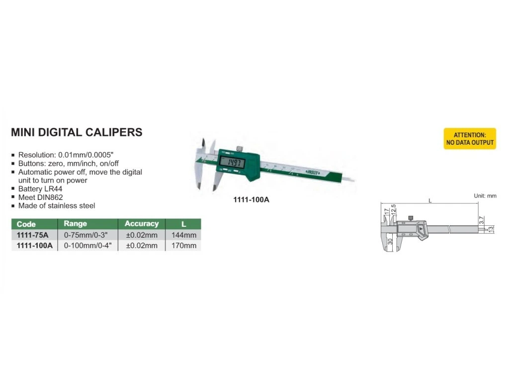 Mini Subler digital INSIZE 75mm, rezolutie 0,01mm, precizie +/-0,02mm [1]