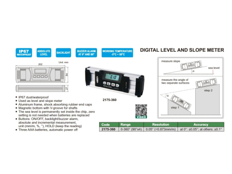 Nivela digitala si inclinometru 0-360° INSIZE, precizie +/-0.05°, magnetica, IP67 [1]