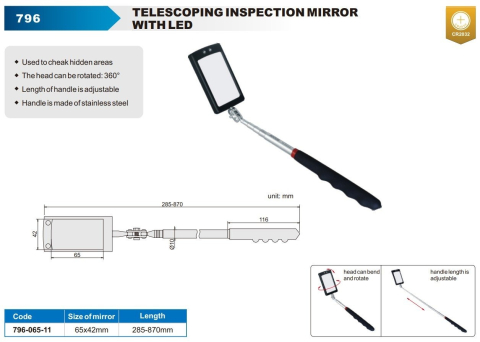 Oglinda telescopica de inspectie ACCUD 65x43mm lungime 290-875mm cu iluminare LED [1]