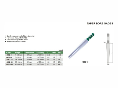 Pana de masurat conica INSIZE 3-16 mm, gradatie 0,1 mm, otel calit HRC 50-58 [1]