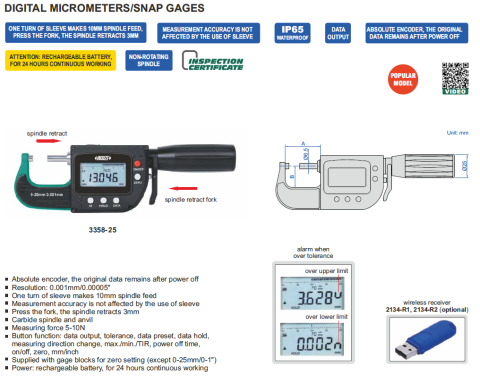 Pasametru digital INSIZE 0-25mm x 0,001mm cu Certificat de Etalonare Metrologica [1]