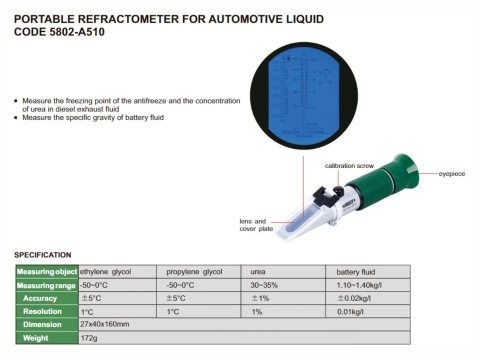 Refractometru analogic portabil auto INSIZE 5802-A510, pentru antigel, uree AdBlue (30-35%), lichid spalare si acid baterie [1]