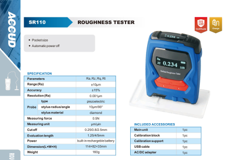 Rugozimetru de buzunar ACCUD SR110 pentru masurarea parametrilor Ra, Rz, Rq si Rt [1]
