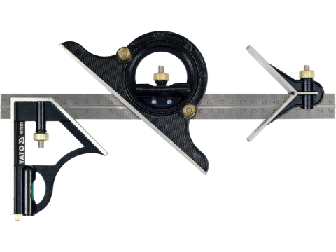 Raportoare - Set 4 piese atelier, echer combinat, raportor 0-180°, rigla 300mm, cap de centrare