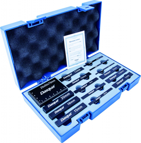 Seturi cale plan paralele - Set 15 cale de pozitionare Dasqua, domeniu 1-25 mm, precizie +/- 0,025 mm, aluminiu anodizat gravat cu laser