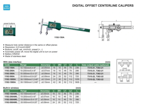Subler digital cu ciocuri inferioare conice reglabile INSIZE 10-300mm, rezolutie 0.01mm [1]
