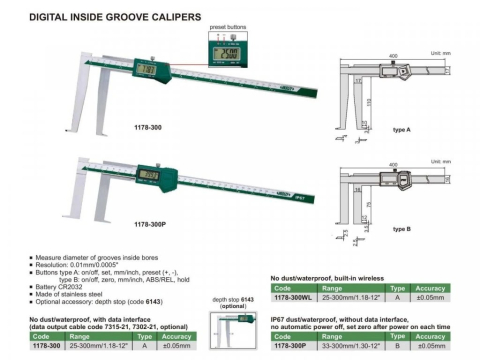 Subler digital cu ciocuri inferioare lungi 110mm INSIZE 25-300mm, rezolutie 0.01mm [1]
