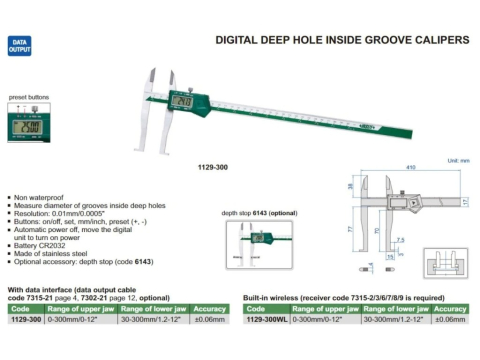 Subler digital cu ciocuri lungi pentru caneluri interioare INSIZE 0-300mm, rezolutie 0.01mm [1]