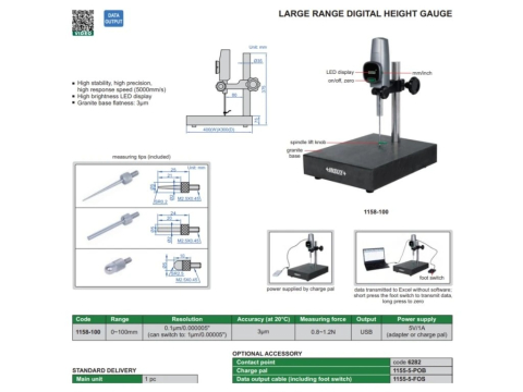 Subler digital de inaltime INSIZE 0-100 mm, de mare precizie 3 µm, suprafata granit [1]