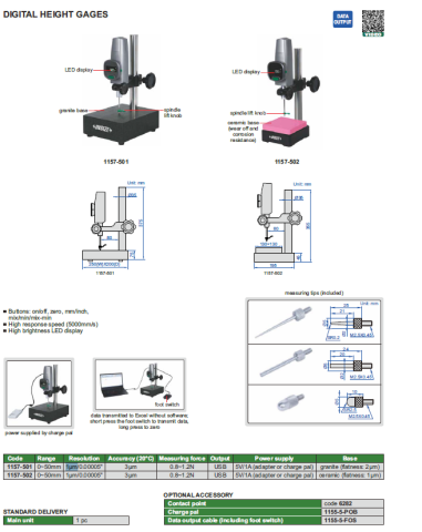 Subler digital de inaltime INSIZE 0-50 mm, de mare precizie 3 µm, baza ceramica [1]
