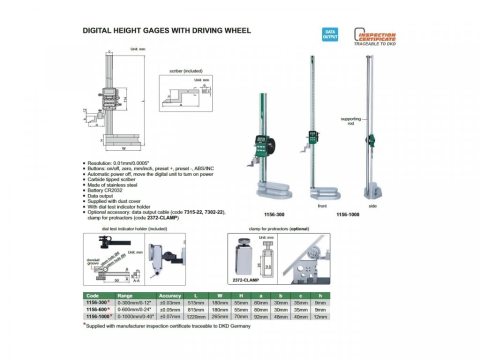 Subler digital de inaltime INSIZE 0-600 mm, cu roata de avans, rezolutie 0,01 mm [1]
