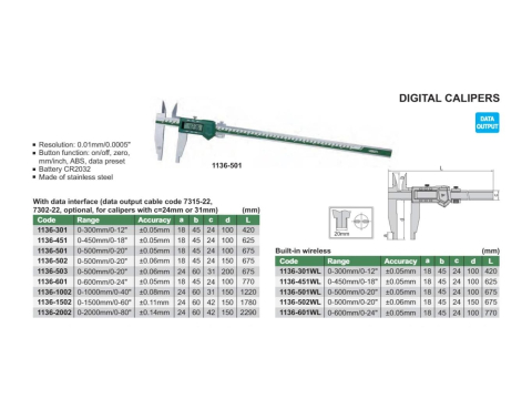 Subler digital INSIZE 0-500 mm, rezolutie 0,01mm, falci inferioare tesite 100mm, port date [1]