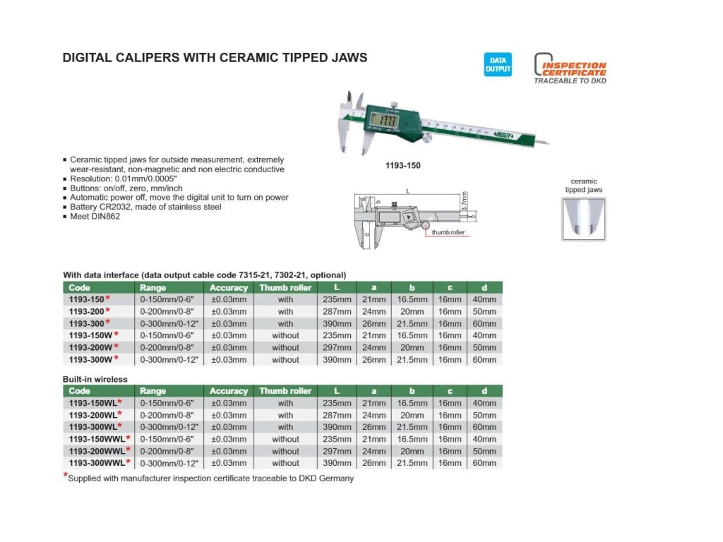 Subler digital INSIZE 150mm, rezolutie 0,01mm, cu varf ceramic nemagnetic [1]