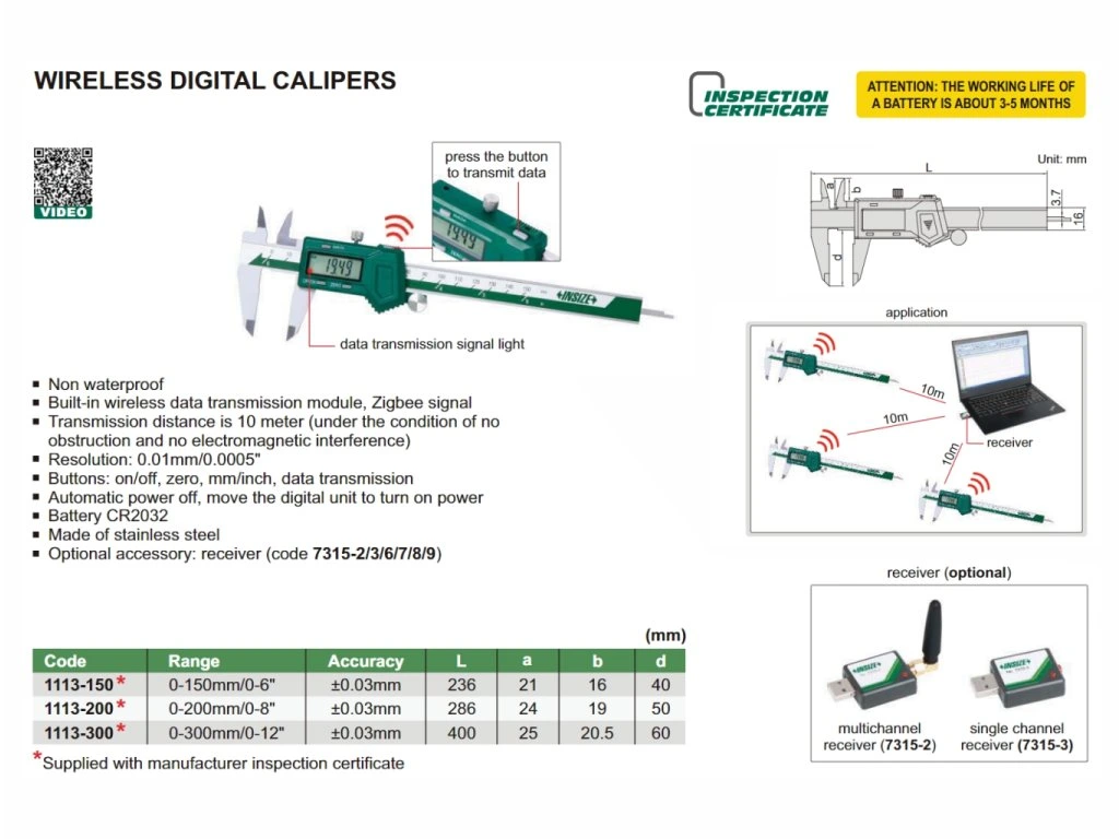 Subler digital INSIZE 150mm, rezolutie 0,01mm, transfer de date wireless [1]
