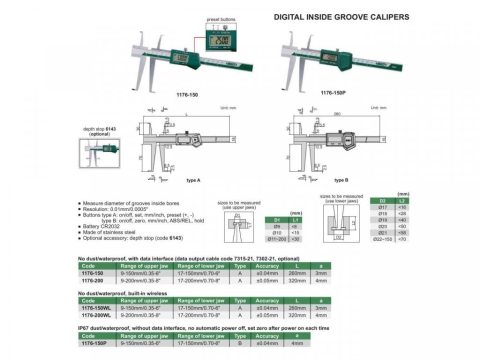 Subler digital pentru caneluri INSIZE 9-150mm, rezolutie 0.01mm, cu ciocuri superioare si inferioare [1]