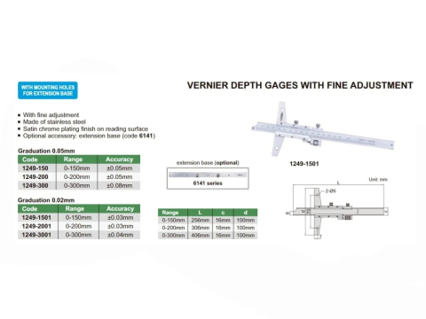 Subler mecanic de adancime cu reglaj fin INSIZE 0–150 mm, diviziune 0.02 mm [1]