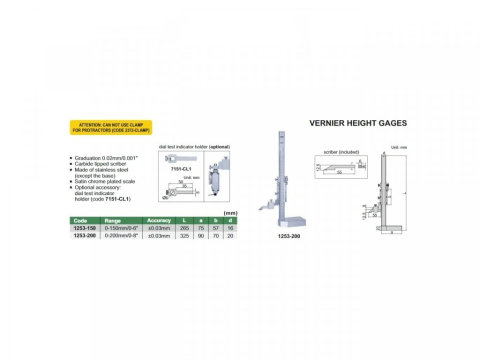Subler mecanic de inaltime INSIZE 0-200mm, rezolutie 0.02mm, precizie ±0.03mm [1]