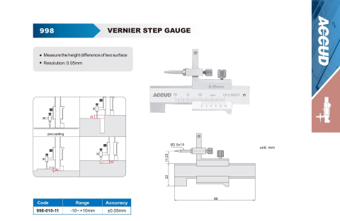 Subler mecanic de inaltime treapta ACCUD -10..+10mm x 0.05mm, precizie +/-0.05mm [1]