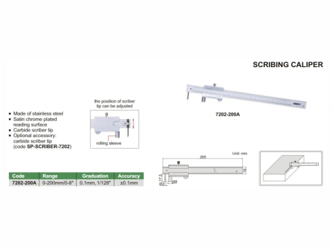 Subler mecanic de trasat INSIZE 200mm, rezolutie 0.1mm, precizie ±0.1mm, inox [1]