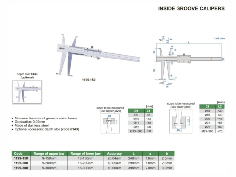 Subler mecanic INSIZE 9-150mm, rezolutie 0.02mm, cu ciocuri superioare 30mm si inferioare 70mm pentru caneluri [1]